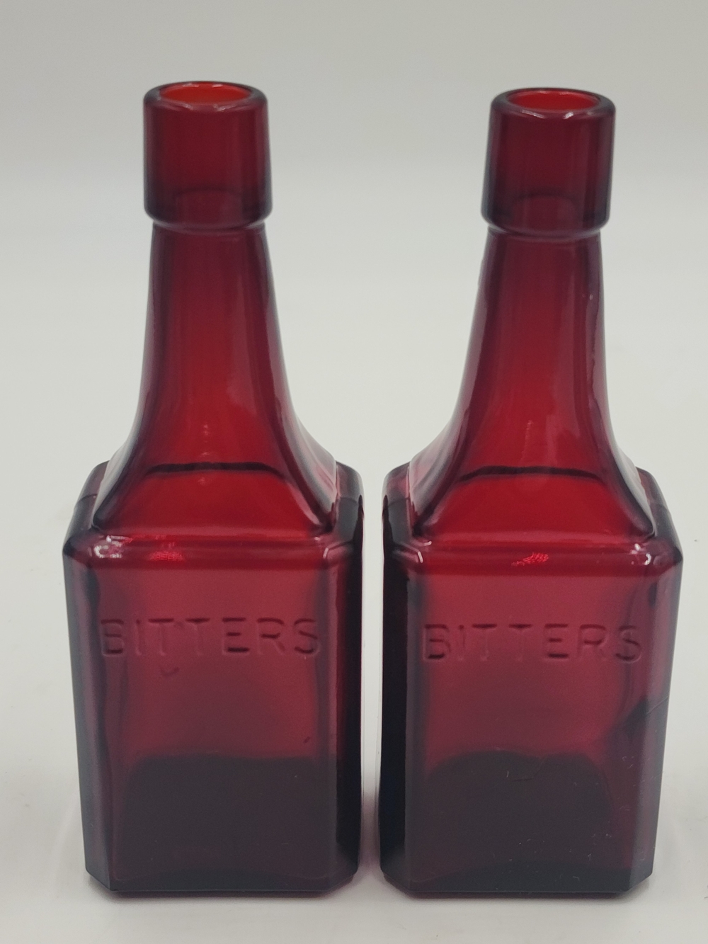 Vintage 2 RUBY RED GLASS BOTTLE BITTERS WHEATON NJ